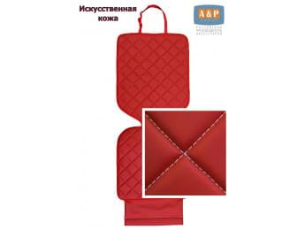 Коврик под детское автокресло. Искусственная кожа. Цвет: красный с белой прострочкой Ромб.
