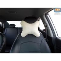 Подушка-косточка автомобильная под шею. Большая. Рогожка. Цвет: светло-бежевый.